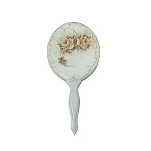Vintage D. Smith Signed Hand Painted Ceramic Rose Floral Vanity Mirror White